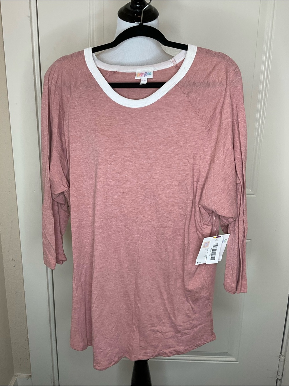 LuLaRoe Randy Dusty Rose 3/4 Sleeve Tee with White Trim 2XL